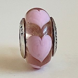 Pandora Retired Pink Glass Heart Murano Charm